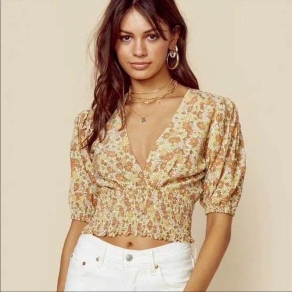 Faithfull The Brand Oma Top in Peach Zoella Floral US 6 M